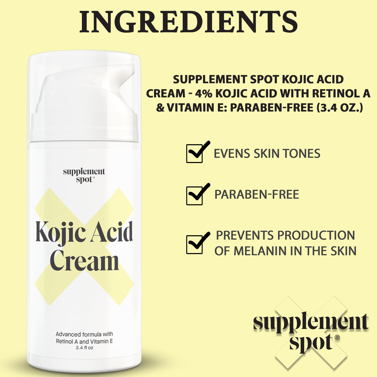 Kojic Acid Skin Lightening Cream Supplement Spot